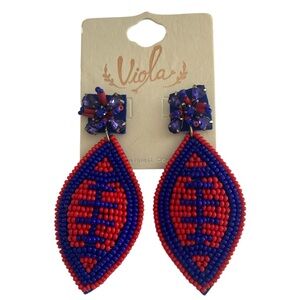 3/$18 Red & Blue Beaded Football Earrings with Rhinestones